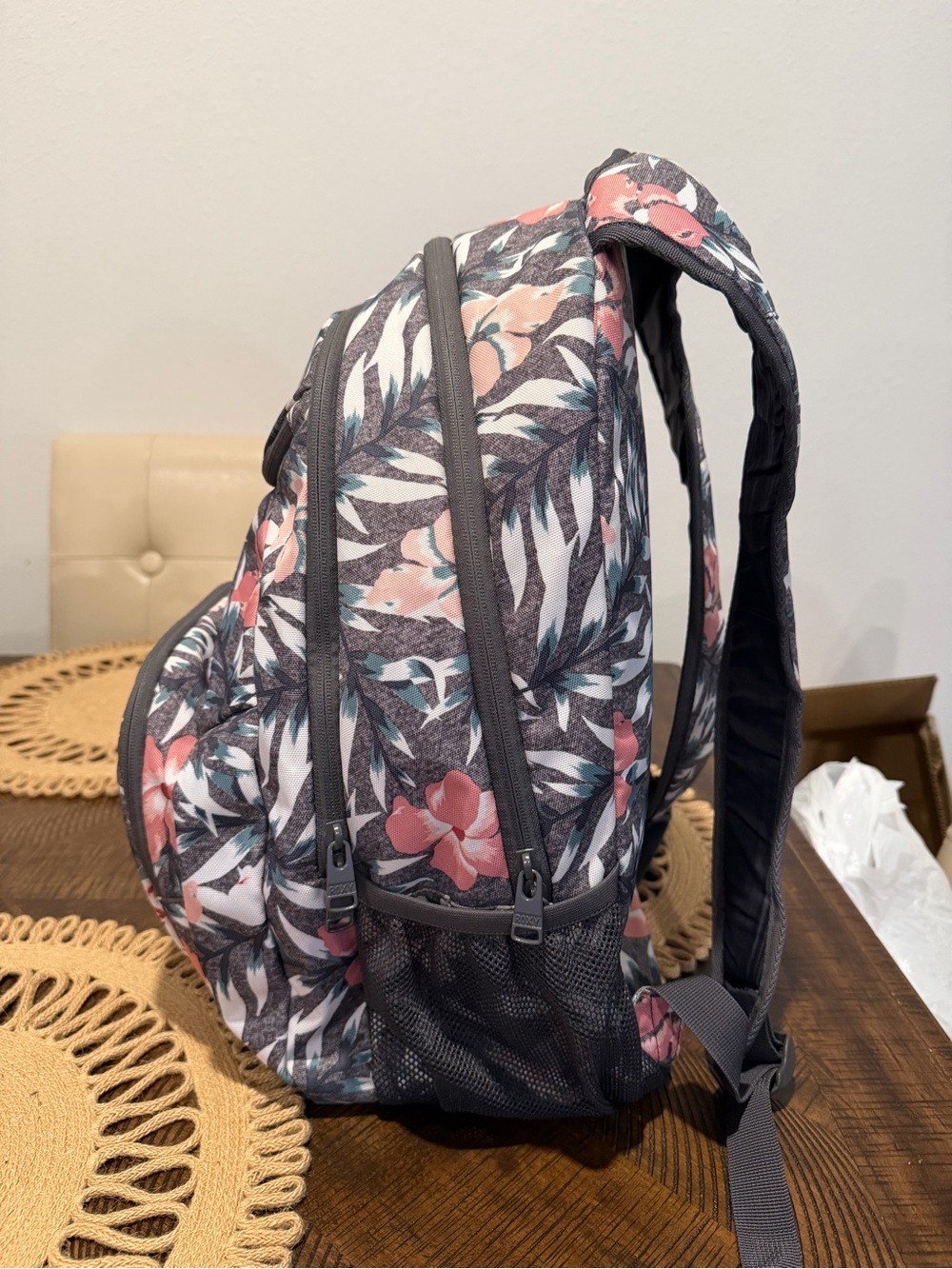 Roxy Floral Tropical Backpack in Pink and Gray - Picture 2 of 8